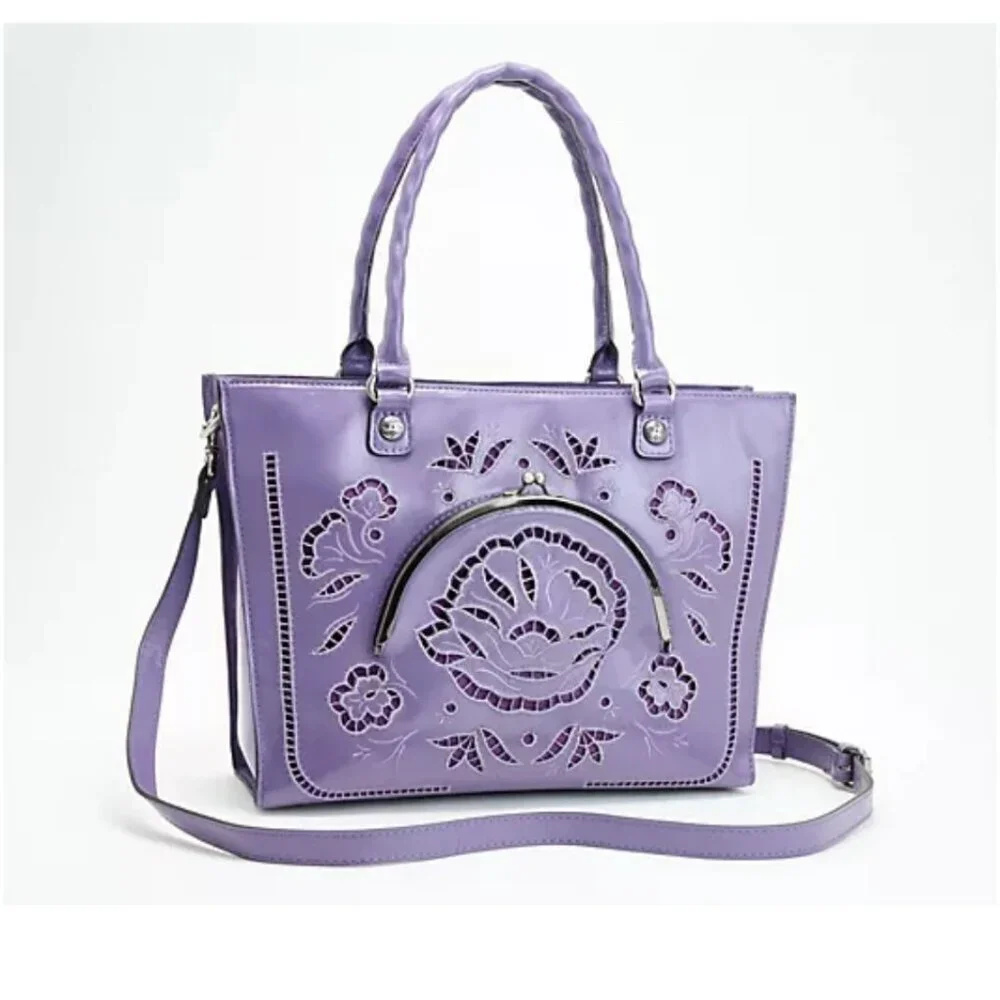 Patricia Nash Cutout Leather French Lace Zancona- Amethyst - Picture 1 of 6
